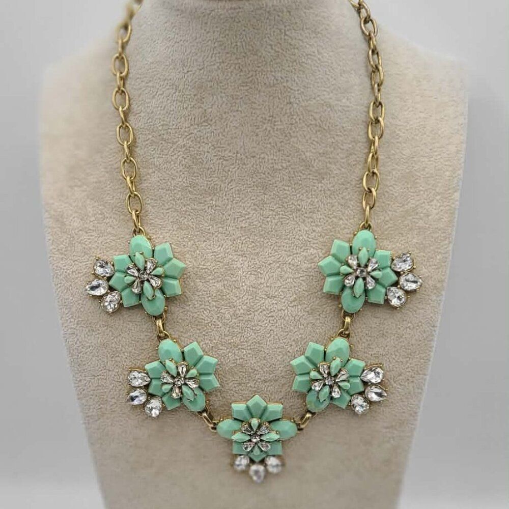 J Crew Mint Green Resin and Clear Crystal Necklace